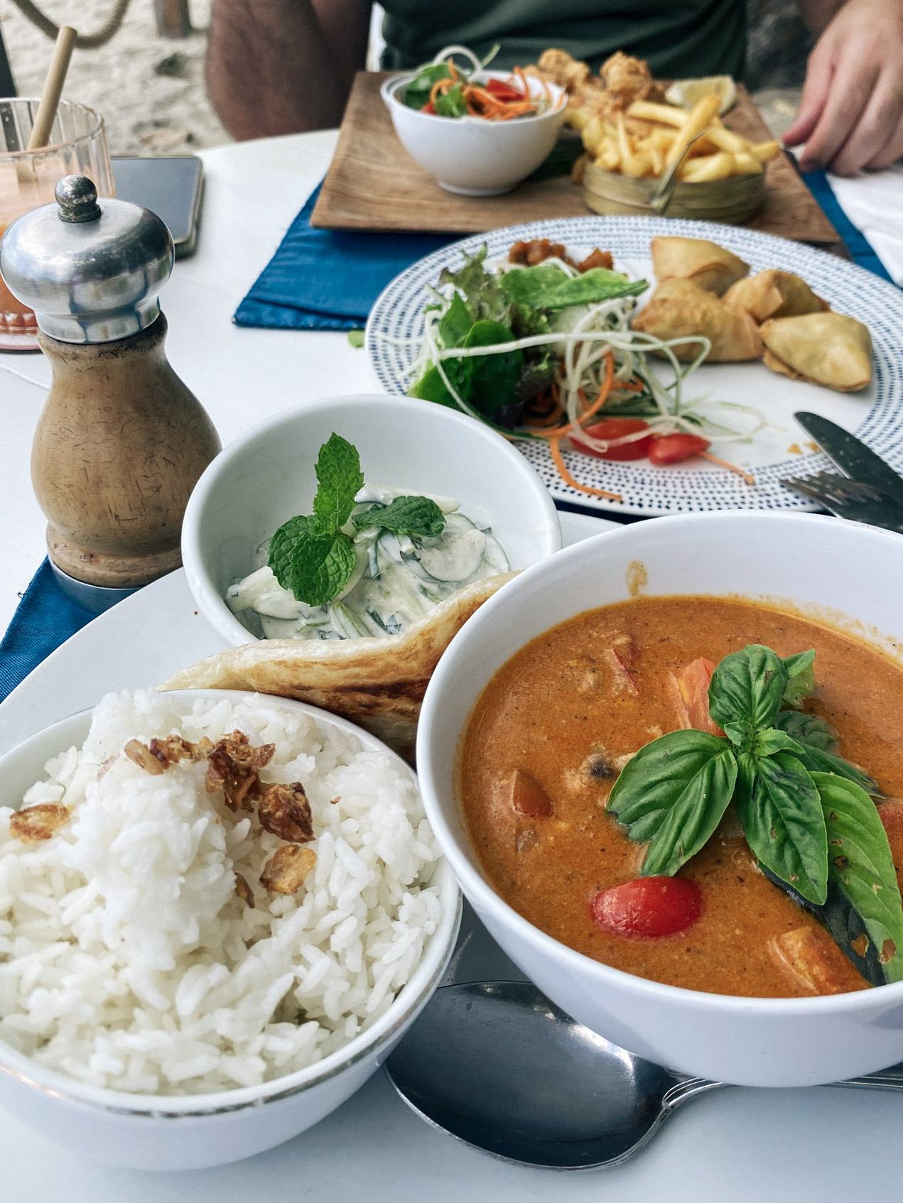 Lunch at Laut Biru Bar & Restaurant on Selong Belanak Beach, Lombok, Indonesia.