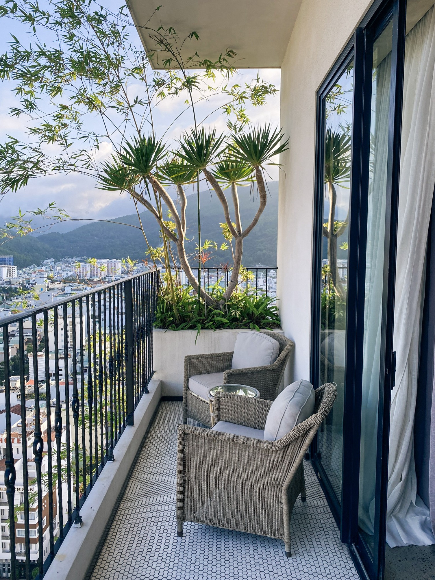 Balcony of the Presidential Suite at L'amor Boutique Hotel, Quy Nhon, Vietnam.